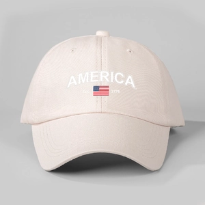 Pink vintage America 1776 adjustable baseball cap with flag print and cotton texture