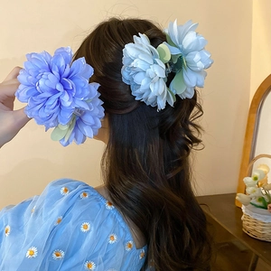 Handmade Fabric Flower Hair Claw Clip Large Lotus Floral Hairpin Elegant Aesthetic Headpiece For Women Girls