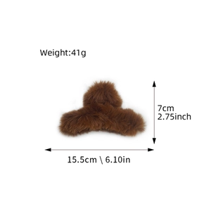 Extra large dark brown plush hair claw clip with dimensions 15.5cm x 7cm for thick hair