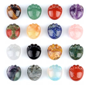 Variety of cat paw carved natural crystals and gemstones in a 4x4 matrix display