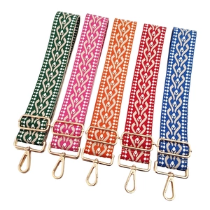 Five colorful 5cm jacquard woven shoulder straps with golden metal hooks for handbags