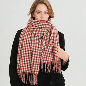 Plaid Scarf Imitation Cashmere Warm Long Tassel Winter Shawl Wrap Unisex Soft Checkered Pashmina Style