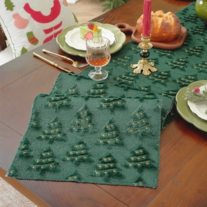 Christmas Table Runner Plush Velvet Green With Gold Embroidery Christmas Tree Star Holiday Dining Table Decor