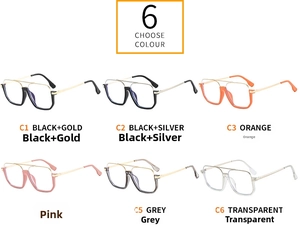 Showcase of six stylish large square anti-blue light glasses in various color frames