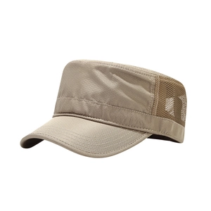Breathable khaki mesh cadet cap for men with quick-dry fabric and curved sun visor