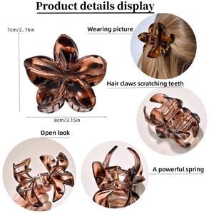 Retro tortoise floral hair claw clip 8cm size for women with strong metal spring