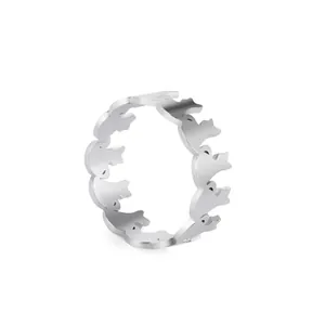 Minimalist silver stainless steel open ring with continuous cute cat silhouette pattern
