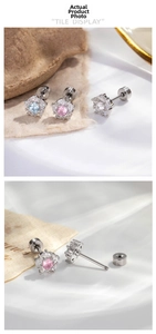 Detailed view of camellia flower ear studs with sparkling crystals and screw back