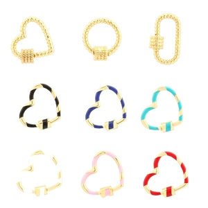 Colorful enamel heart-shaped screw clasp connectors for DIY jewelry making in gold finish