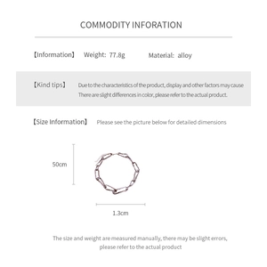 Detailed size information of 50cm alloy chain necklace with 1.3cm width and 77.8g weight