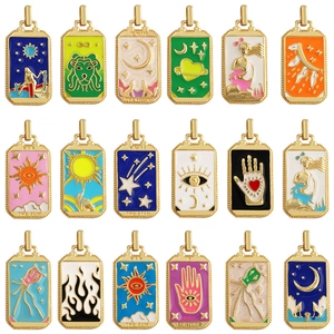Set of 18 gold-plated tarot card charms featuring enamel zodiac signs and sun moon symbols