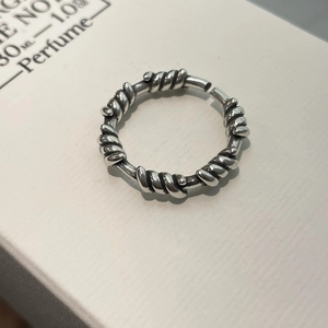 Vintage 925 Sterling Silver Twisted Rope Open Ring Retro Geometric Adjustable Minimalist Finger Jewelry For Women