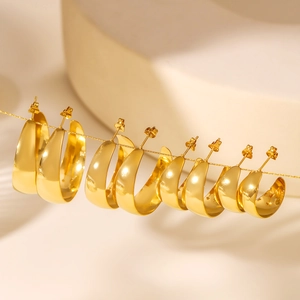 Hoop Earrings 18K Gold Plated Stainless Steel Waterproof Hypoallergenic Geometric Minimalist French Style For Women
