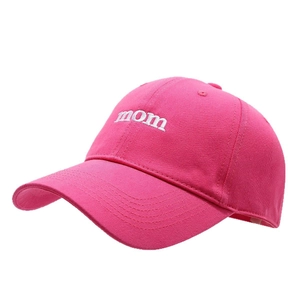 Rose red cotton baseball cap for women with white MOM letter embroidery and soft top