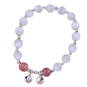 Fashion Korean Style Cat's Eye Stone Beaded Bracelet For Women Alloy Geometric Simple Bracelet With Bell Pendant Jewelry