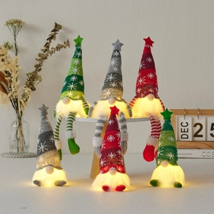 LED Light Up Christmas Gnome Doll Knitted Snowflake Hat Glowing Faceless Tomte Plush Desktop Decoration Ornament