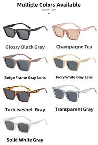 Detailed grid view of stylish cat-eye sunglasses in seven assorted frame colors