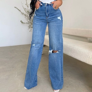 High Waisted Wide Leg Ripped Jeans Denim Distressed Loose Straight Long Pants For Women