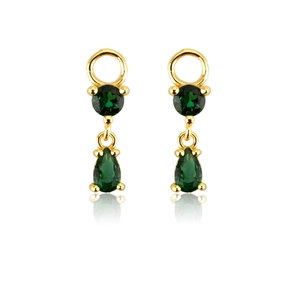 Elegant gold drop earrings featuring circular and pear-shaped green zircon gemstones