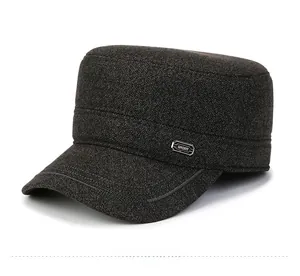 Detailed side view of dark grey winter cadet cap with SPORT embroidery and warm texture