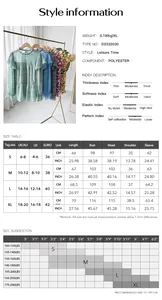 Detailed size guide table and product specifications for floral long sleeve women shirt