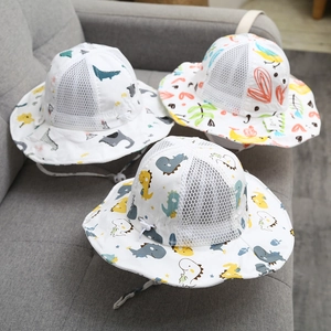 Cappello A Secchiello Per Bambini Traspirante Cotone Mesh Protezione Solare Estate Spiaggia Cartone Animato Antivento Regolabile