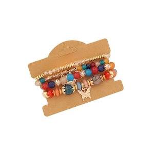 4pcs bohemian beaded bracelet set with gold butterfly charm on fashion jewelry card
