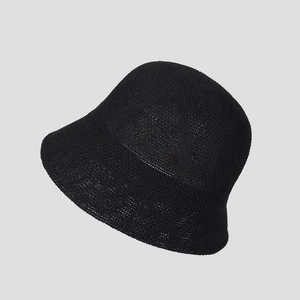 Lightweight breathable black mesh knit bucket hat for women with minimalist design