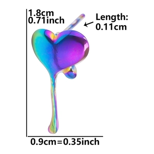 Detailed size specifications for heart-shaped iridescent stainless steel ear stud