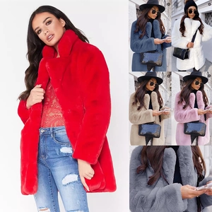 Manteau En Fausse Fourrure Femme Mi-Longue Veste En Fourrure De Lapin Artificielle Large Revers Épais Chaud Hiver Streetwear Élégant