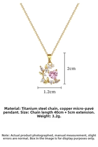 Detailed view of pink heart zircon necklace with 40cm plus 5cm adjustable extension chain