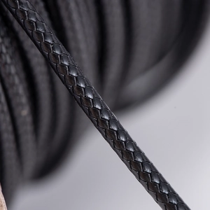 10m black waxed polyester cord for jewelry making with high-quality woven leather texture