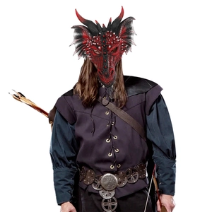 Red and black dragon mask for Halloween cosplay with realistic scales and horns