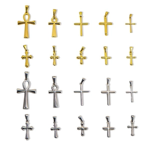 Polished gold and silver stainless steel cross pendants in various classic religious designs