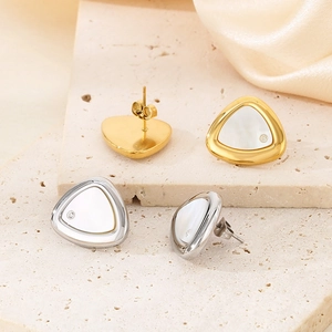 Elegant geometric triangular shell earrings in gold and silver finish with zircon