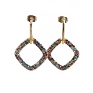 Geometric Stud Earrings Copper Gold Plated Colorful White Cubic Zirconia Micro Pave Fashion Jewelry Women
