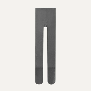 Detailed close-up of dark grey vertical ribbed cotton tights with wide waistband
