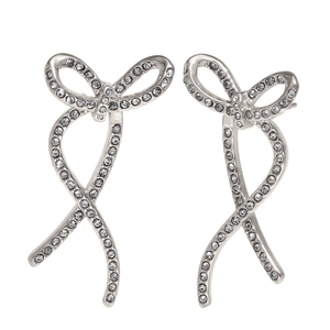 Silver twisted bow stud earrings with sparkling crystals in 18k gold plating