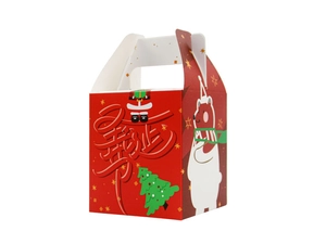 Détail de la boîte cadeau de Noël rouge avec ours polaire et poignée