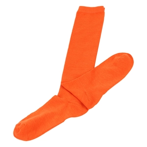 Detailed close-up of orange three-stripe knee-high cotton socks with knit texture