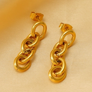 Boucles d'oreilles longues en chaîne plaqué or 18 carats avec quatre maillons ovales