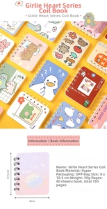 A7 mini notebook detail showing 8x10.5cm dimensions and cute macaron animal cover