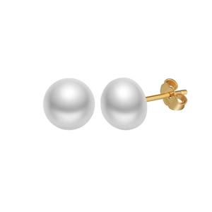 Elegant 925 silver stud earrings featuring round white freshwater pearls with gold plating