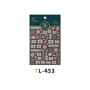 Detail of pink Chinese Lion Dance nail stickers with 3D embossed texture and floral patterns