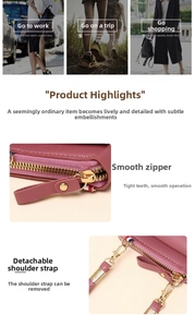 Detail of pink crossbody phone bag showing smooth zipper and detachable strap hooks