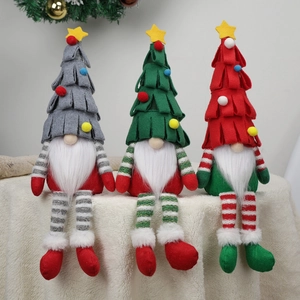 Christmas Gnome Ornaments Tree Hat Long Striped Legs Plush Tomte Doll Nordic Swedish Holiday Home Desktop Shelf Decor Star