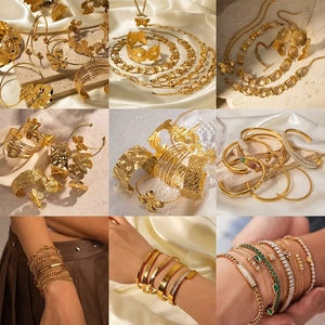 Selection of 18k gold plated stainless steel bracelets and necklaces with zircon accents