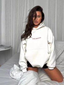 Women Oversized Hoodie Cotton Polyester Blend Letter Print Long Sleeve Streetwear Casual Sweatshirt