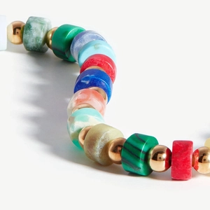 Handmade colorful natural stone beaded bracelet with elegant gold spacers in S-curve layout