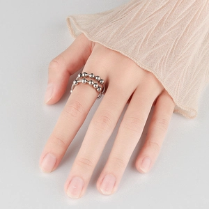 Adjustable double layer fidget ring with silver spinning beads for anxiety relief